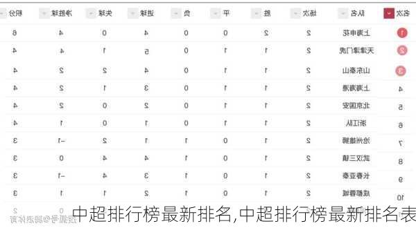 中超排行榜最新排名,中超排行榜最新排名表