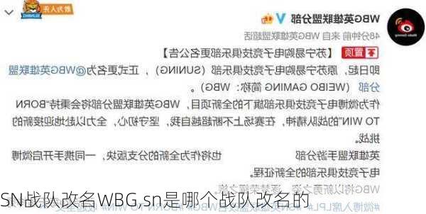 SN战队改名WBG,sn是哪个战队改名的