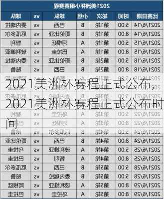 2021美洲杯赛程正式公布,2021美洲杯赛程正式公布时间