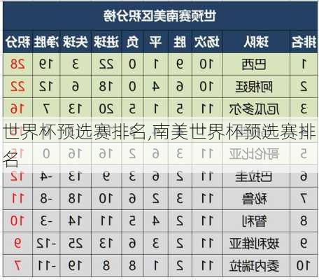 世界杯预选赛排名,南美世界杯预选赛排名