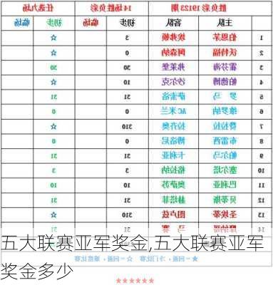 五大联赛亚军奖金,五大联赛亚军奖金多少