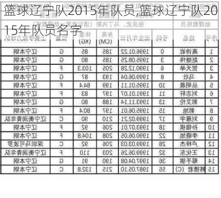 篮球辽宁队2015年队员,篮球辽宁队2015年队员名字