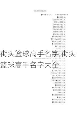 街头篮球高手名字,街头篮球高手名字大全