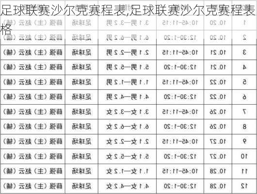 足球联赛沙尔克赛程表,足球联赛沙尔克赛程表格