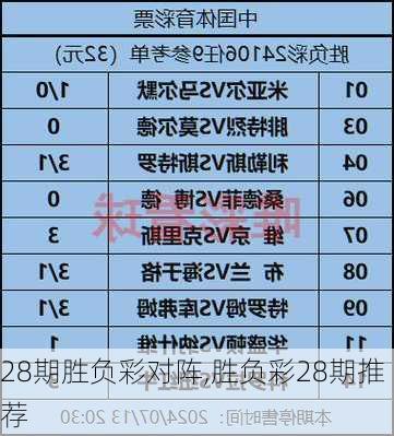 28期胜负彩对阵,胜负彩28期推荐