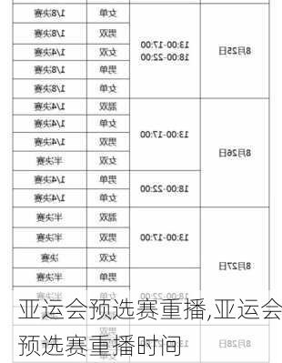 亚运会预选赛重播,亚运会预选赛重播时间