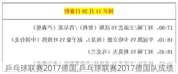 乒乓球联赛2017德国,乒乓球联赛2017德国队成绩