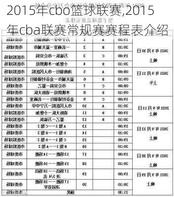 2015年cbo篮球联赛,2015年cba联赛常规赛赛程表介绍