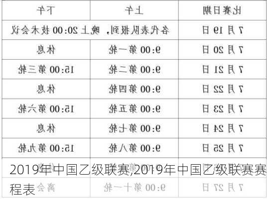 2019年中国乙级联赛,2019年中国乙级联赛赛程表