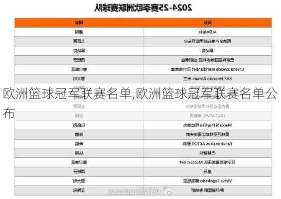 欧洲篮球冠军联赛名单,欧洲篮球冠军联赛名单公布