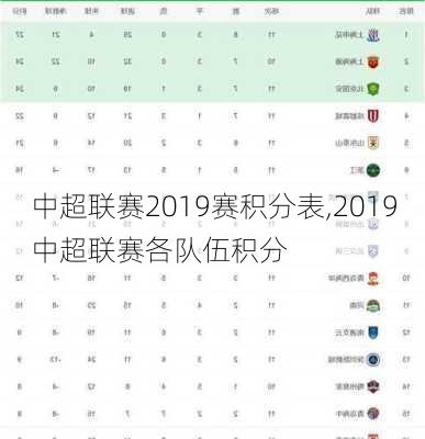 中超联赛2019赛积分表,2019中超联赛各队伍积分