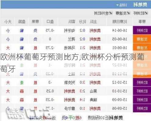 欧洲杯葡萄牙预测比方,欧洲杯分析预测葡萄牙