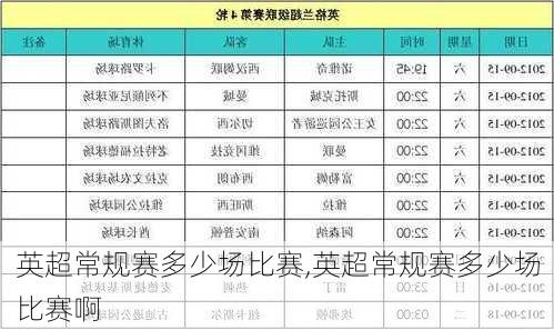 英超常规赛多少场比赛,英超常规赛多少场比赛啊