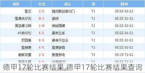 德甲17轮比赛结果,德甲17轮比赛结果查询