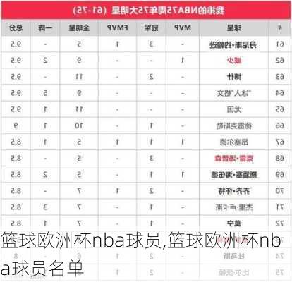 篮球欧洲杯nba球员,篮球欧洲杯nba球员名单