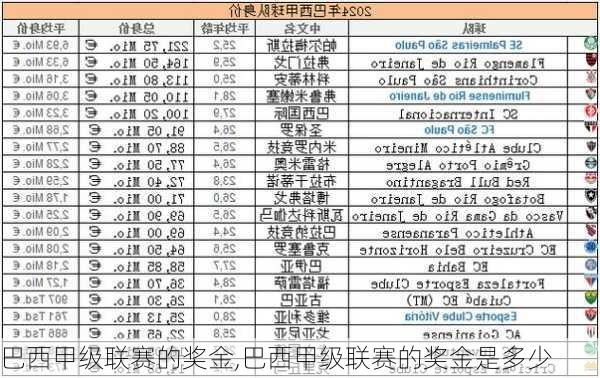 巴西甲级联赛的奖金,巴西甲级联赛的奖金是多少