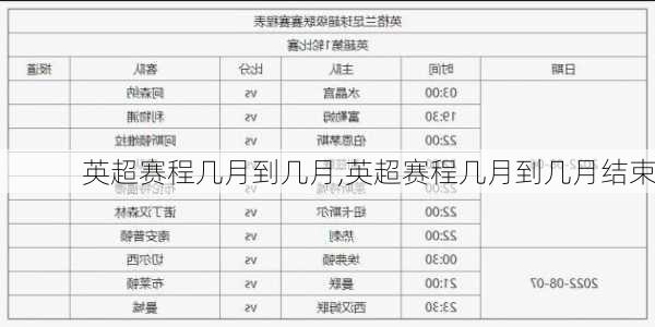 英超赛程几月到几月,英超赛程几月到几月结束