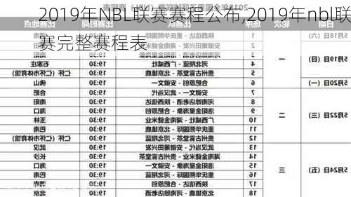 2019年NBL联赛赛程公布,2019年nbl联赛完整赛程表