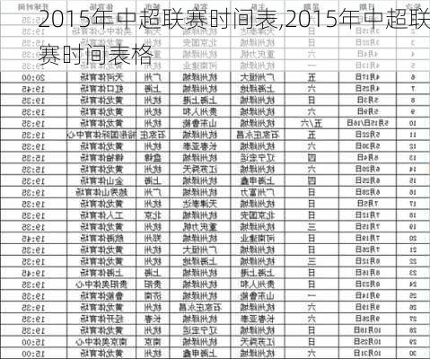 2015年中超联赛时间表,2015年中超联赛时间表格