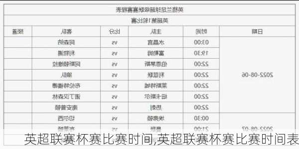 英超联赛杯赛比赛时间,英超联赛杯赛比赛时间表