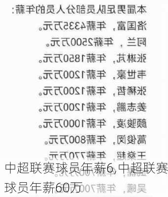 中超联赛球员年薪6,中超联赛球员年薪60万