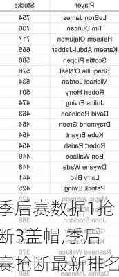 季后赛数据1抢断3盖帽,季后赛抢断最新排名