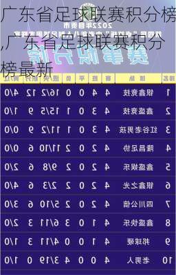 广东省足球联赛积分榜,广东省足球联赛积分榜最新