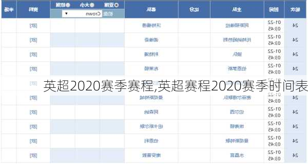 英超2020赛季赛程,英超赛程2020赛季时间表