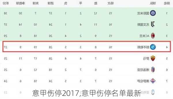 意甲伤停2017,意甲伤停名单最新