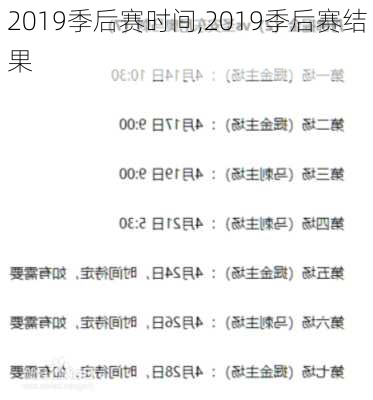 2019季后赛时间,2019季后赛结果