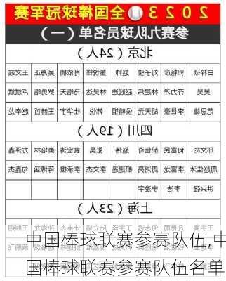 中国棒球联赛参赛队伍,中国棒球联赛参赛队伍名单