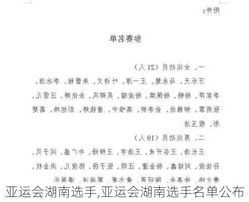 亚运会湖南选手,亚运会湖南选手名单公布