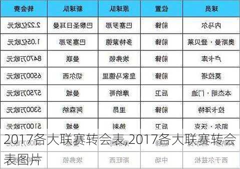 2017各大联赛转会表,2017各大联赛转会表图片