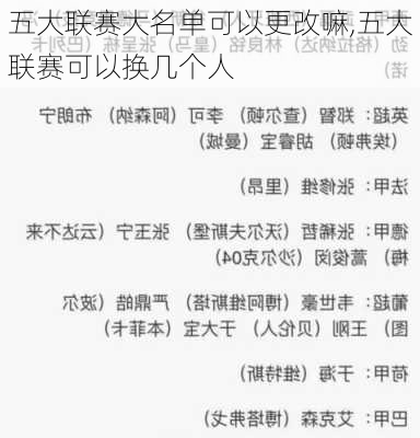 五大联赛大名单可以更改嘛,五大联赛可以换几个人