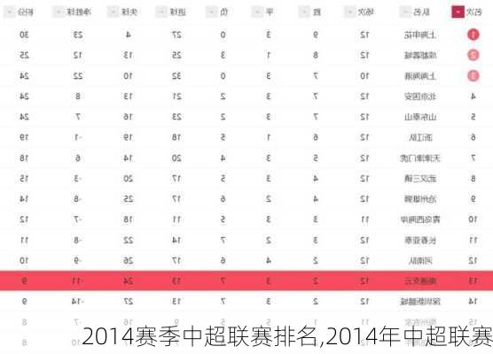 2014赛季中超联赛排名,2014年中超联赛