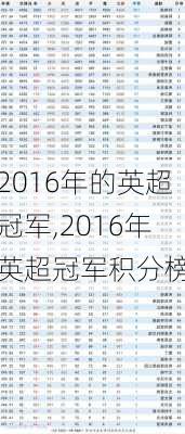 2016年的英超冠军,2016年英超冠军积分榜