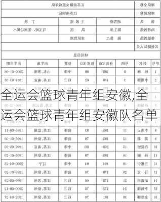 全运会篮球青年组安徽,全运会篮球青年组安徽队名单