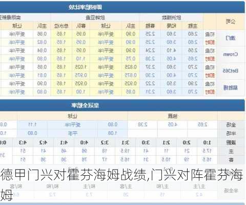 德甲门兴对霍芬海姆战绩,门兴对阵霍芬海姆