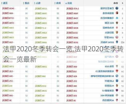 法甲2020冬季转会一览,法甲2020冬季转会一览最新