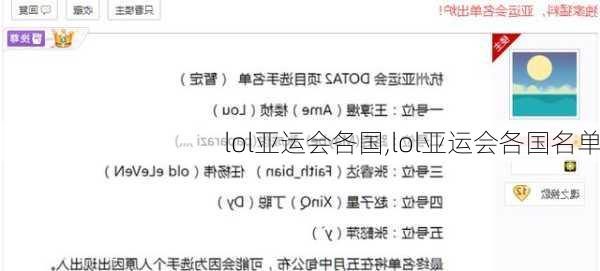 lol亚运会各国,lol亚运会各国名单