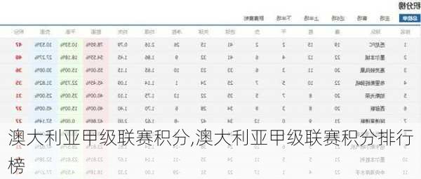 澳大利亚甲级联赛积分,澳大利亚甲级联赛积分排行榜