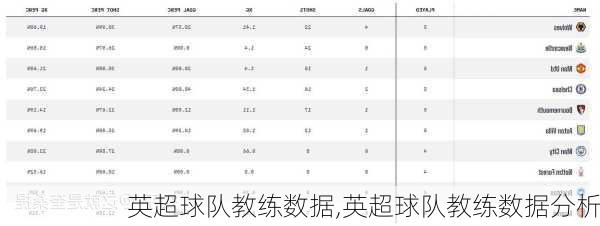 英超球队教练数据,英超球队教练数据分析