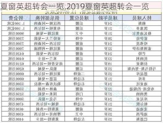 夏窗英超转会一览,2019夏窗英超转会一览