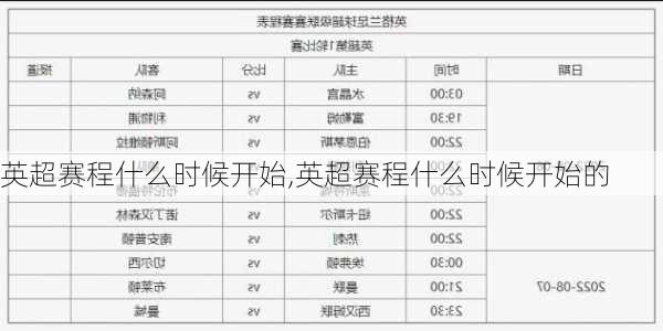 英超赛程什么时候开始,英超赛程什么时候开始的