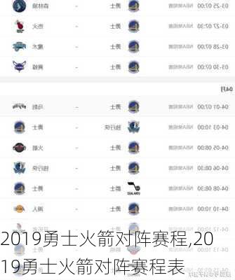 2019勇士火箭对阵赛程,2019勇士火箭对阵赛程表
