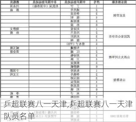 乒超联赛八一天津,乒超联赛八一天津队员名单