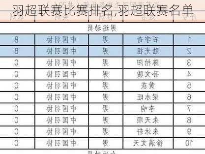 羽超联赛比赛排名,羽超联赛名单