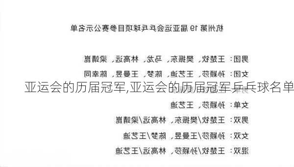 亚运会的历届冠军,亚运会的历届冠军乒乓球名单