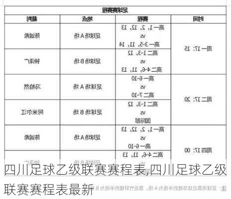 四川足球乙级联赛赛程表,四川足球乙级联赛赛程表最新