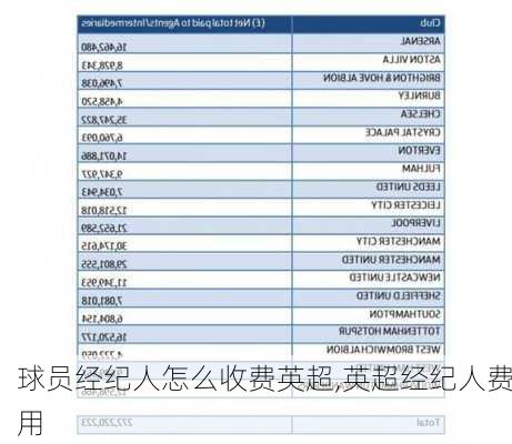 球员经纪人怎么收费英超,英超经纪人费用